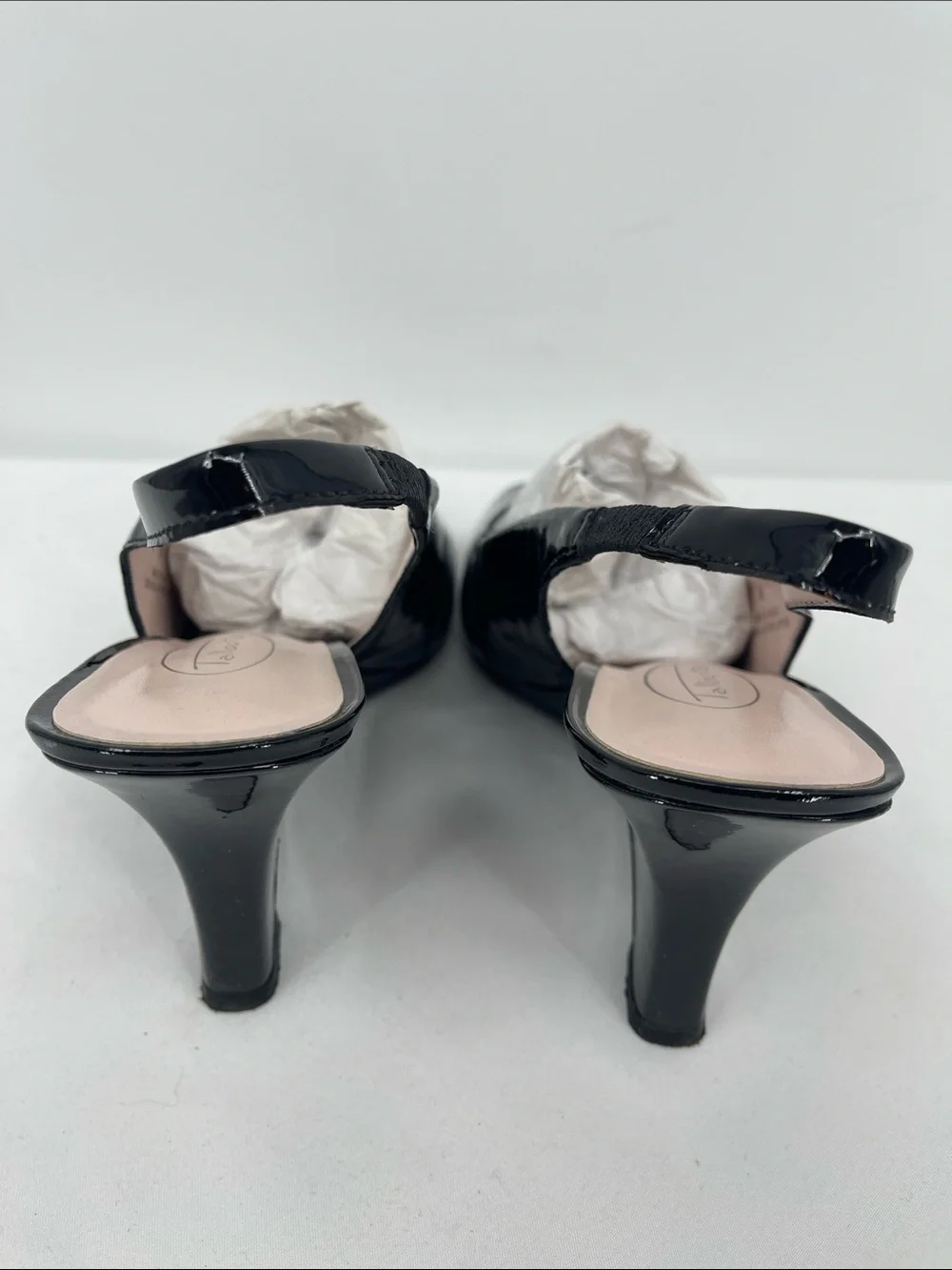 Talbots Black Patent Peep-Toe SIZE 8B LEATHER Slingback wedge Heels NWOT